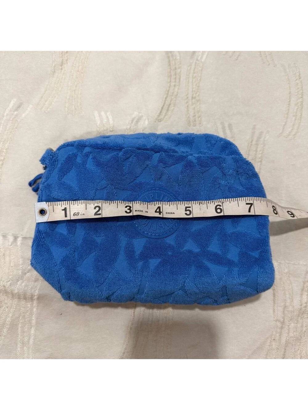 Kipling Live Light Blue Terry Cloth Cosmetic Makeup Toiletry Pouch Monkey EUC
